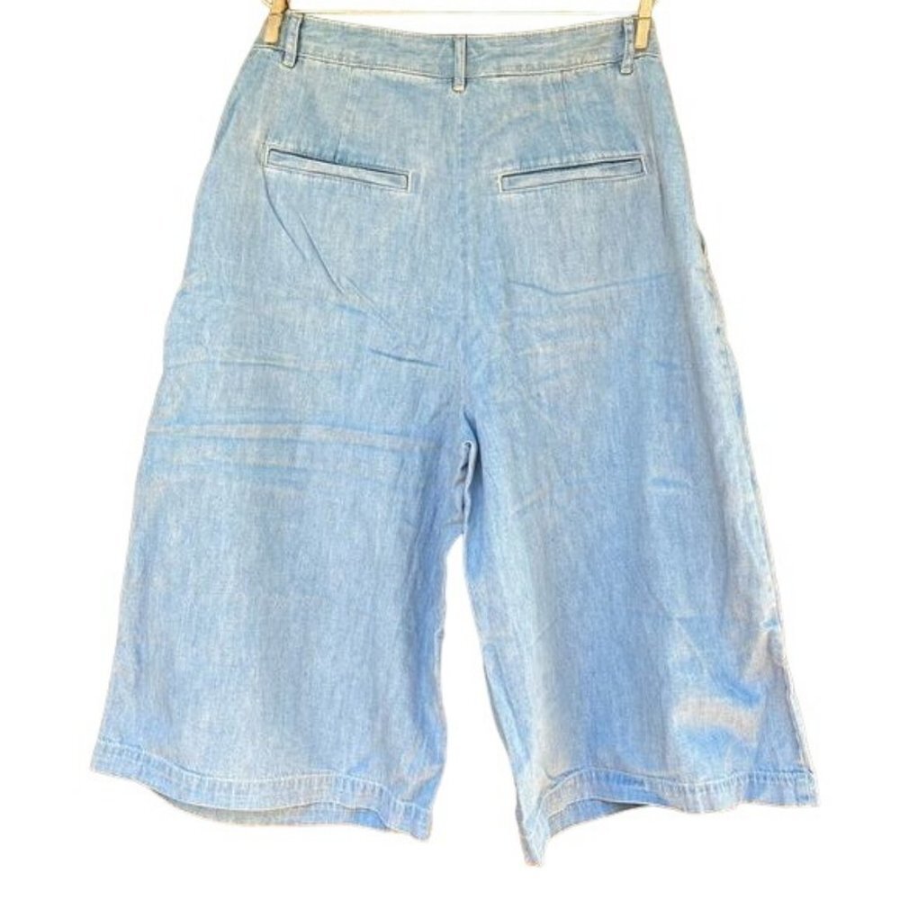 Pilcro and the Letterpress Mina Chambray Wide Crop Pant Blue Chino Shorts Size 3 - Picture 8 of 14
